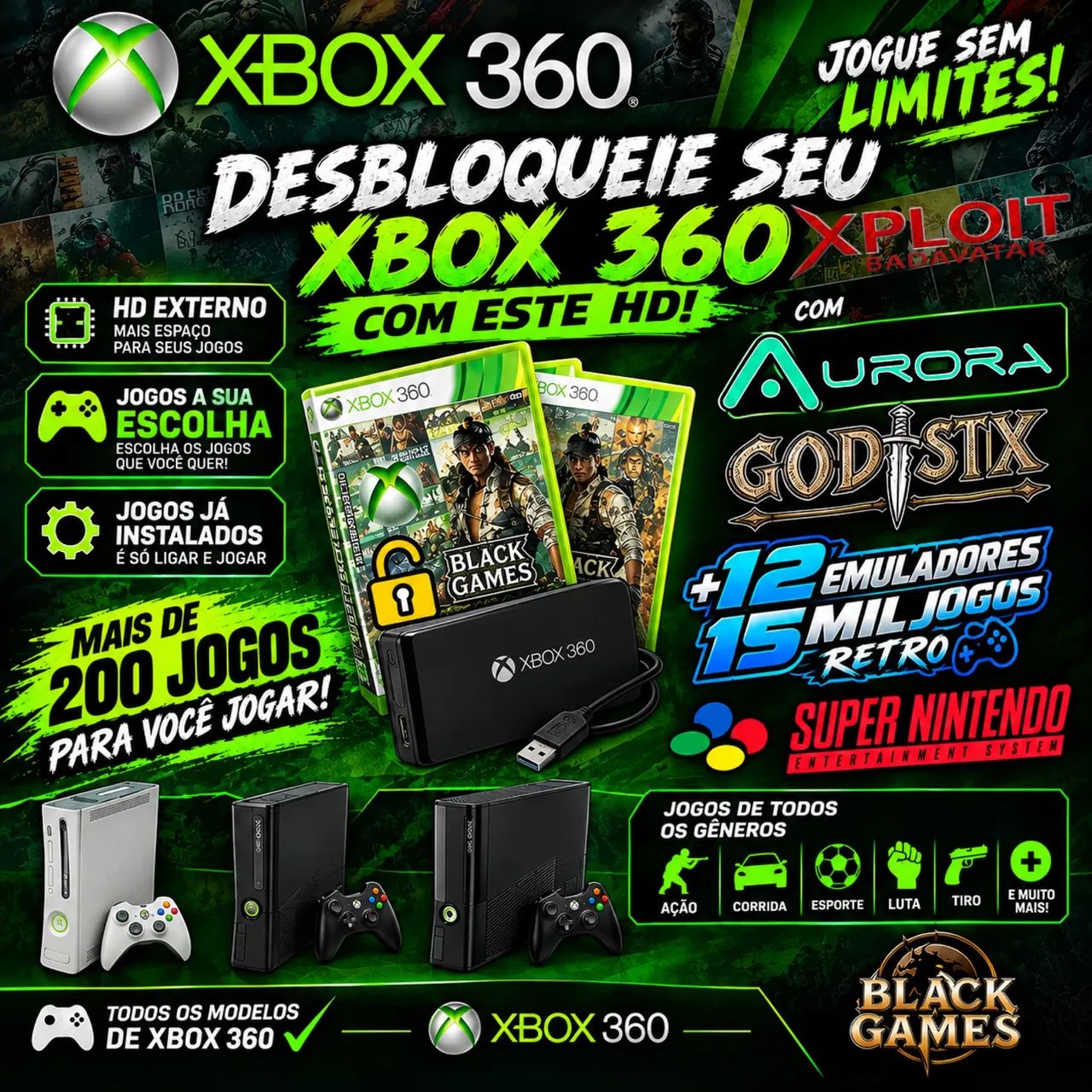 Hd com jogos para Xbox 360 bloqueado e desbloqueado - xploit