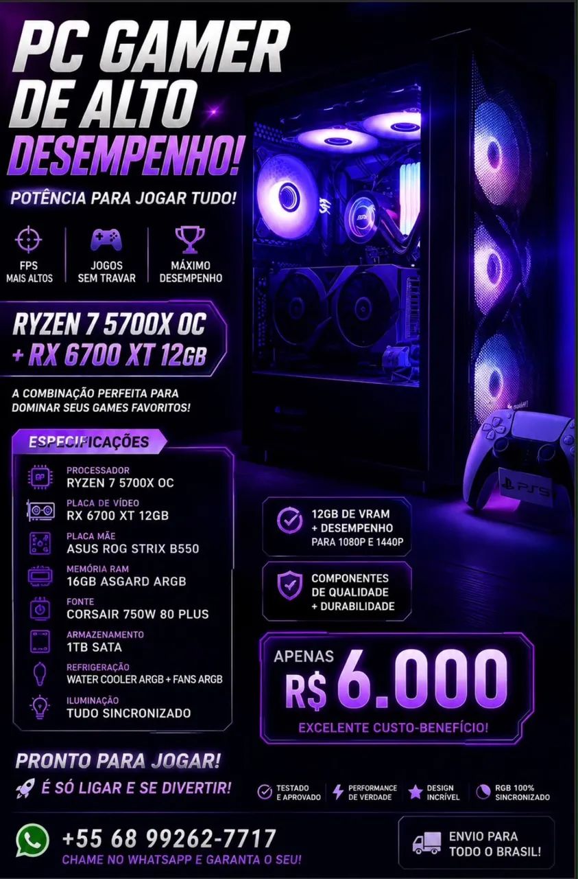 PC GAMER RX 6700xt 12gb e -Ryzen 7 5700x