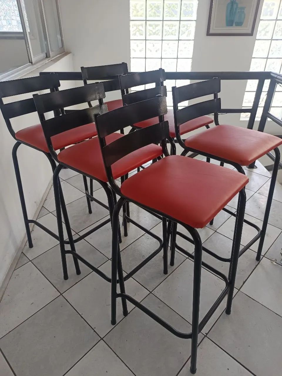 6 banquetas de ferro com encosto 