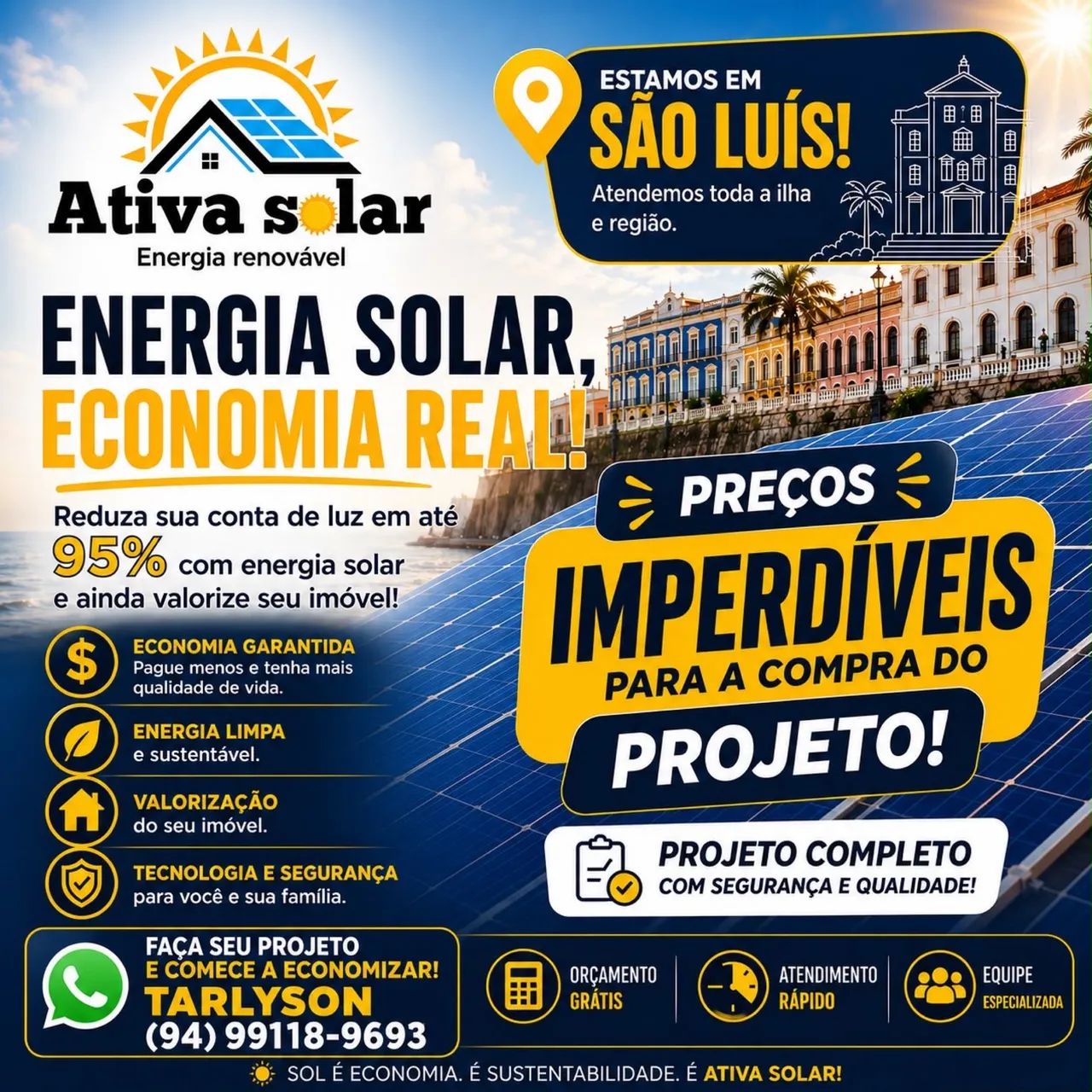 ENERGIA SOLAR / REDUZA SUA CONTA DE LUZ | ORÇAMENTO GRÁTIS