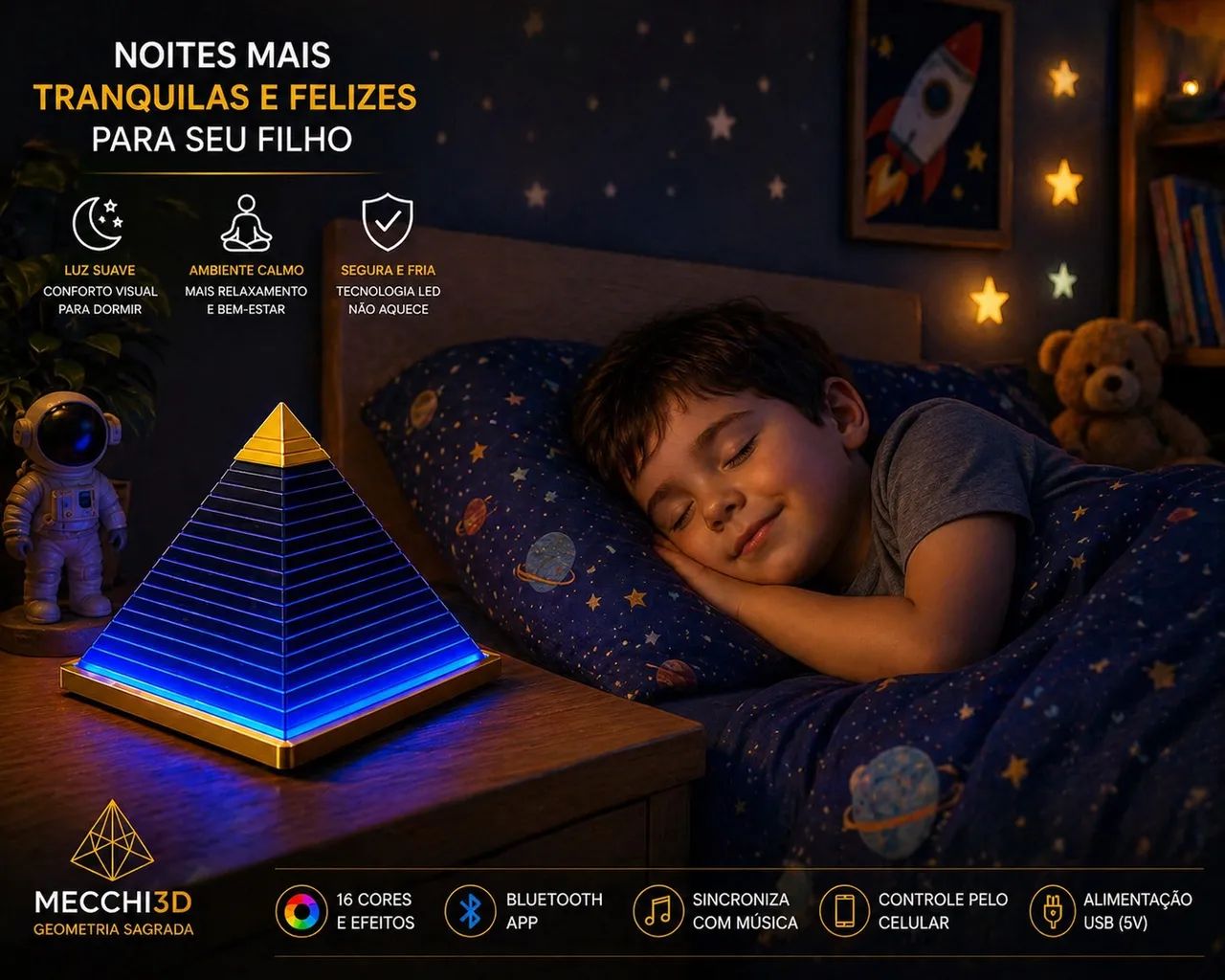Pirâmide Decorativa com LED RGB Bluetooth | Geometria Sagrada - Foto 4