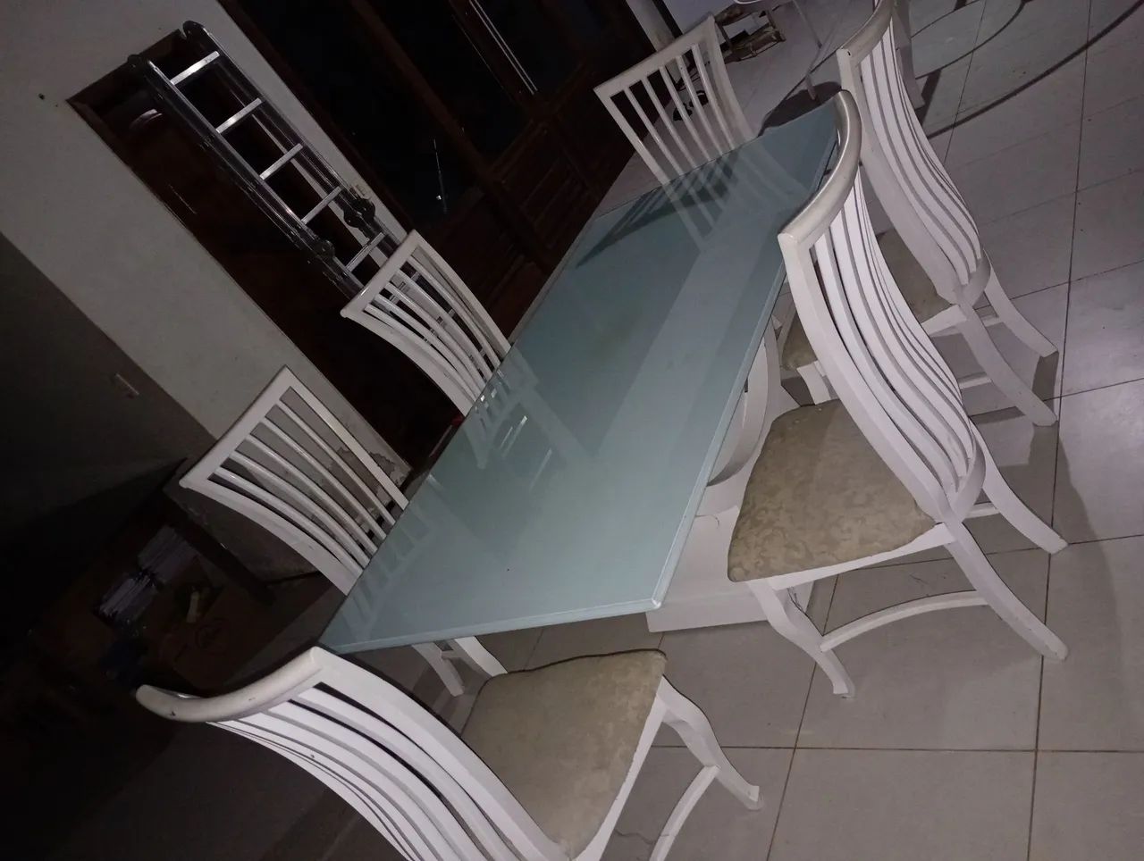 Mesa 06 lugares tampo de vidro branco  - Foto 3