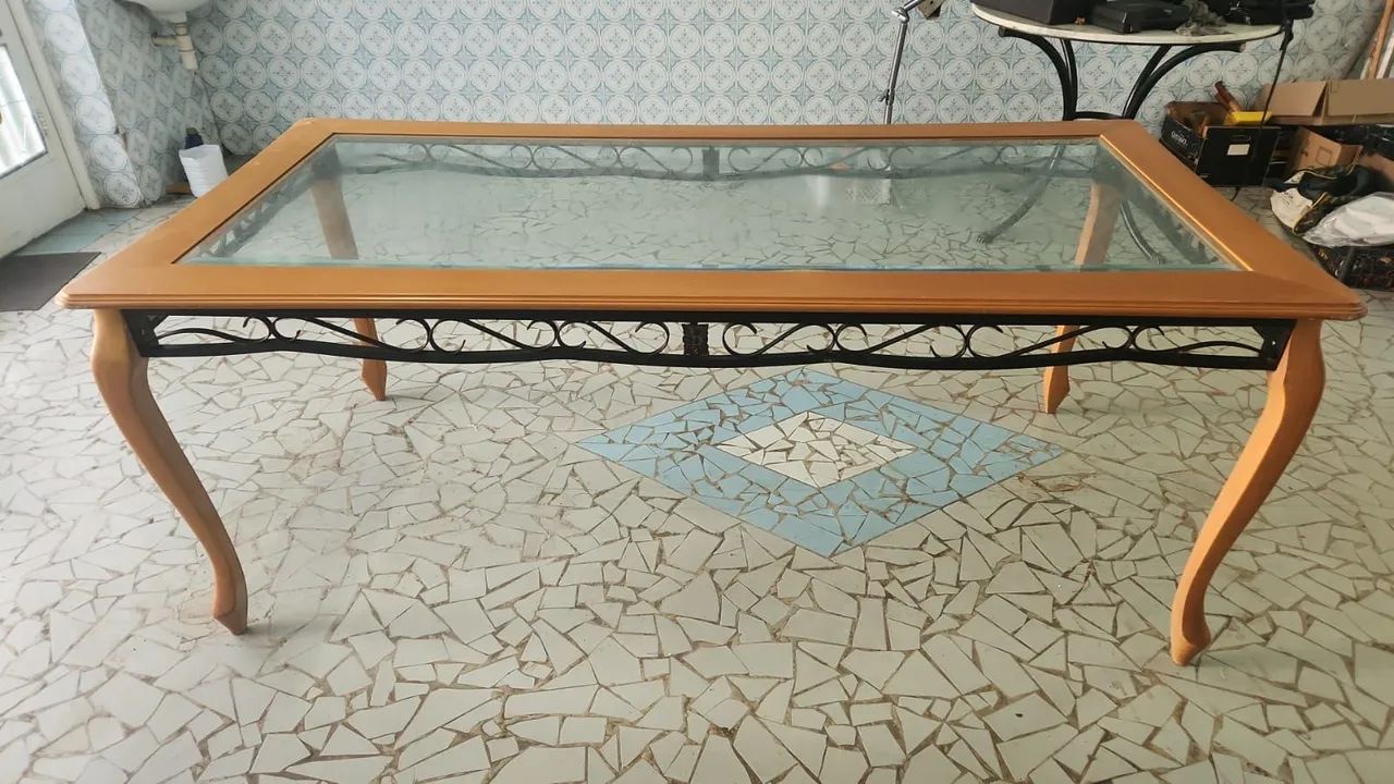 Mesa Clássica Marfim com Tampo de Vidro Bisotê - Foto 2