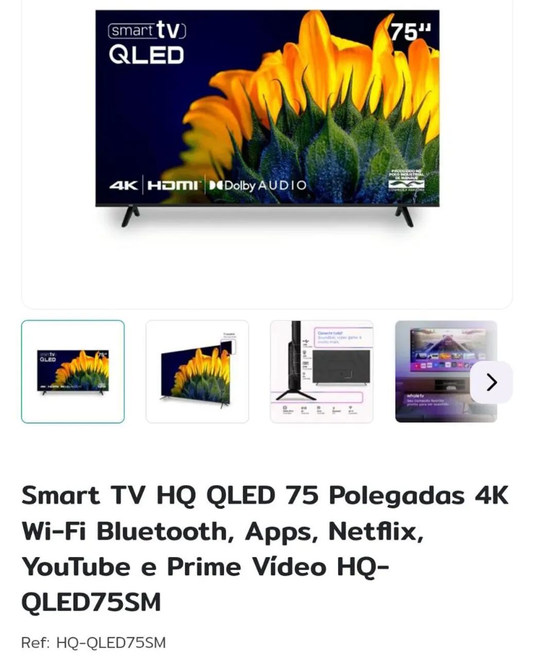 Tv Smart HQ 75 polegadas QLed 4k Nova ( na Caixa lacrada)