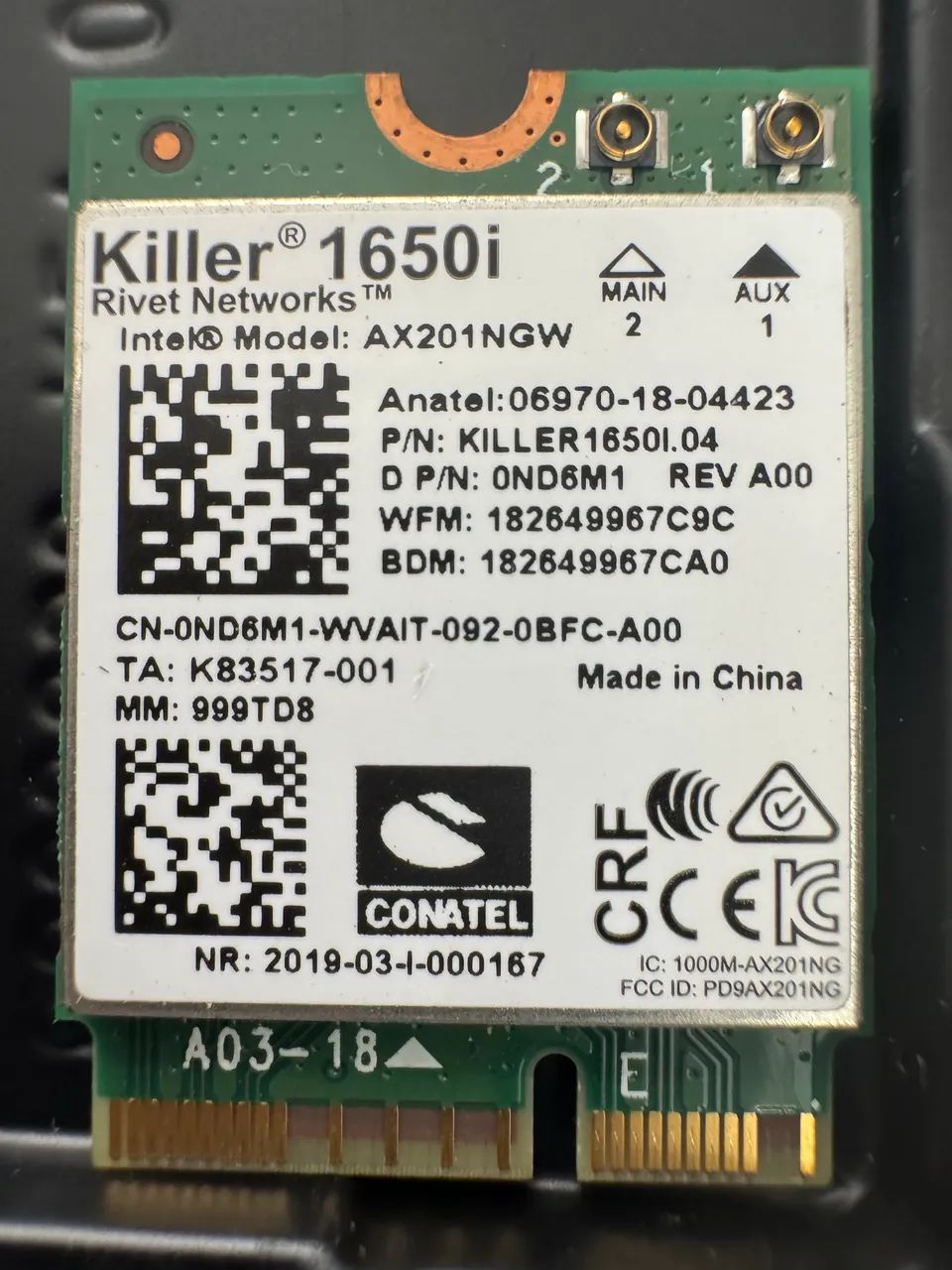 Placa Wireless Intel Wi-Fi 6