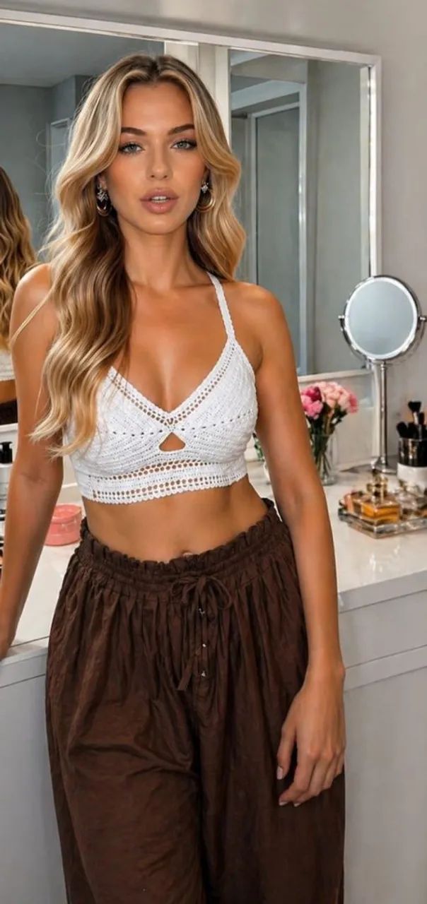 Top Cropped Branco Crochê 85% Algodão 