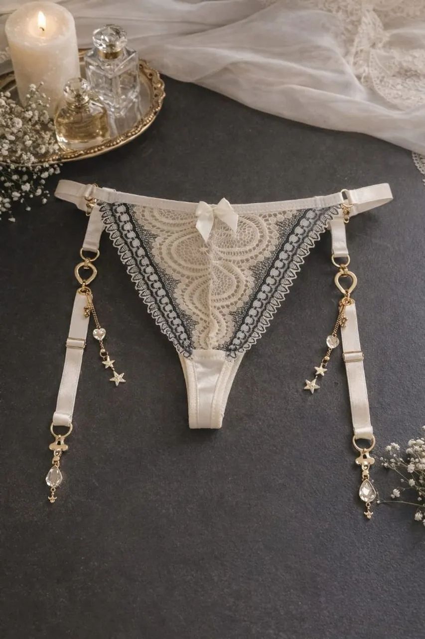 Conjunto de calcinha e sutiã de renda amarela  - Foto 2