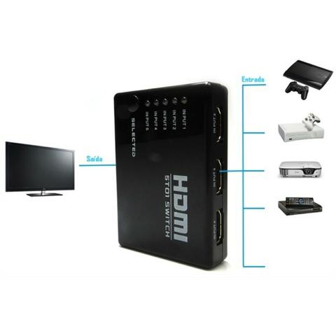 Adaptador Hub Switch Hdmi 5x1 Com Controle Remoto 5 Portas Hdmi Splitter Full Hd - Foto 4