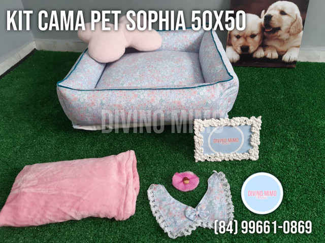 Kit cama pet "Sophia" 100% algodão 50x50 Divino Mimo Ateliê