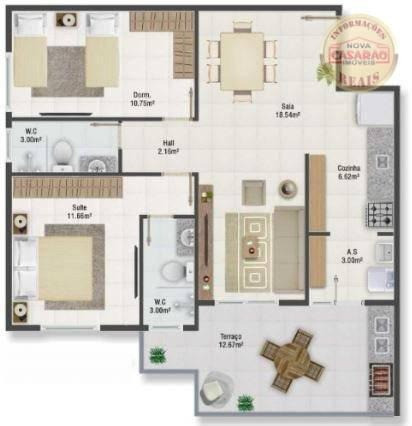 Apartamento com 2 dormitórios à venda, 77 m² por R$ 419.958 - Maracanã - Praia Grande