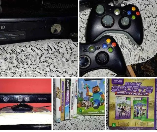 Xbox 360 bloqueado + kinect + 12 jogos + 2 controles em Praia