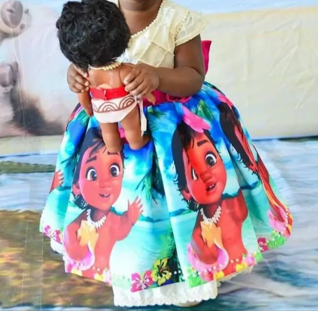 Vestido Infantil Tema Moana Baby Festa Roupa Luxo Promoção