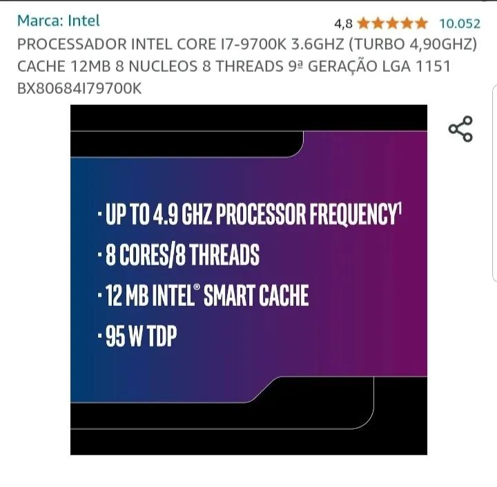 Processador i7 9700k usado apenas 3 meses - Foto 2