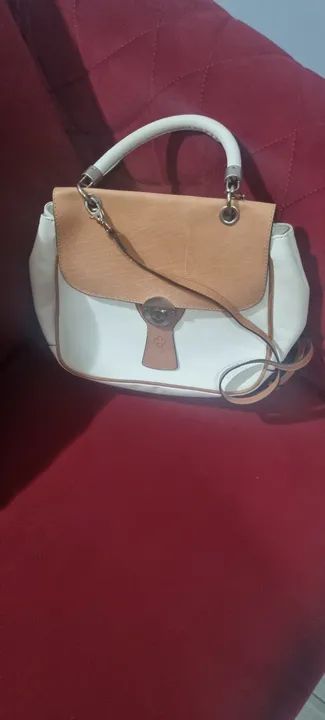 Bolsa de Couro Branca com detalhes Marrrom Capodarte