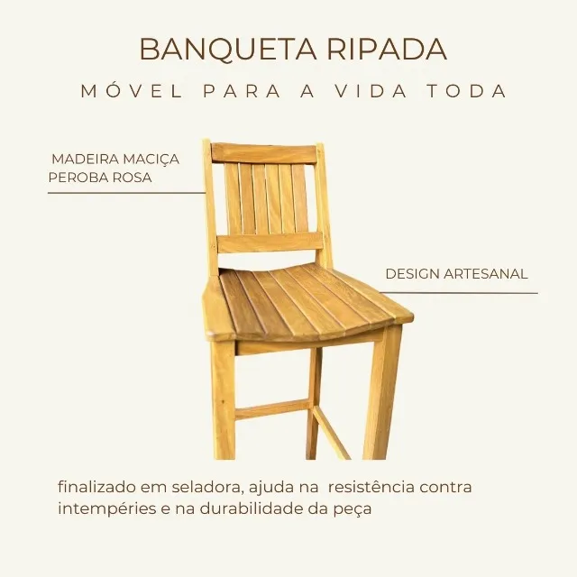 Banqueta Ripada madeira de demolição