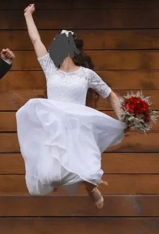 Vestido de noiva lindo manga 3/4 com renda - Foto 4