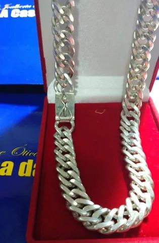 Cordão Prata Elos Duplo 130 Gramas 7 mm 64 Cm