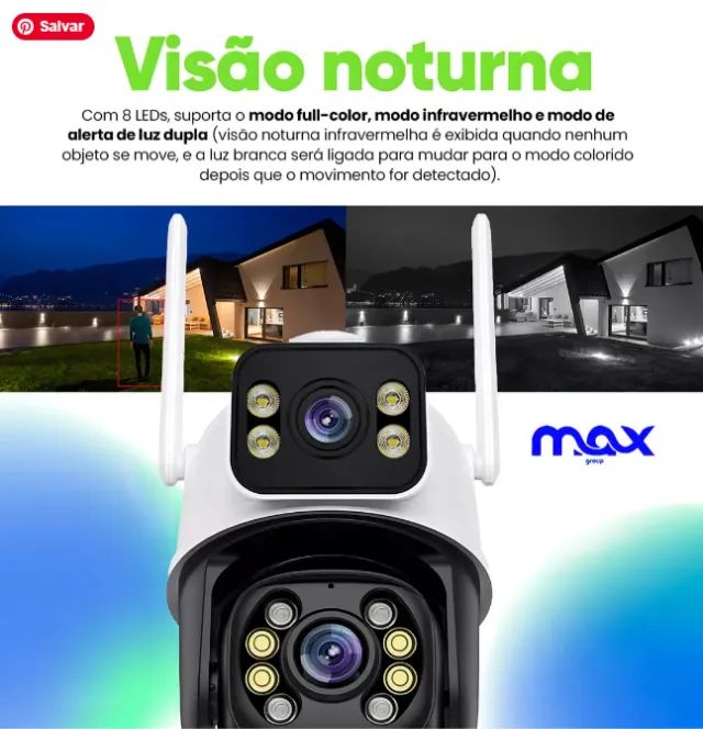 Câmera Lentes Dupla Prova D'água Ip App ICSEE Celular Wi-fi Cor Preto - Foto 4