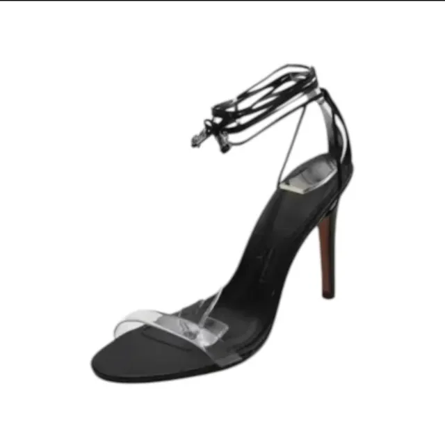 Sandália Feminina Santa lolla Napa Santorine Tira transparente salto fino preto