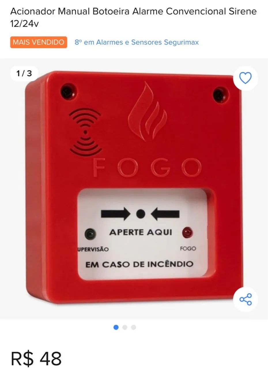 Acionador Manual Botoeira Alarme Convencional Sirene 12/24v