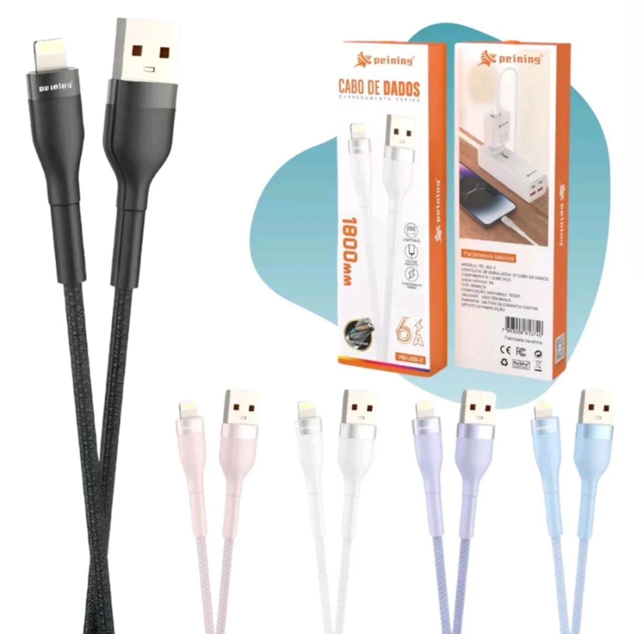 Cabo USB para iPhone - 1,8m - 6x Mais Resistente - Peining