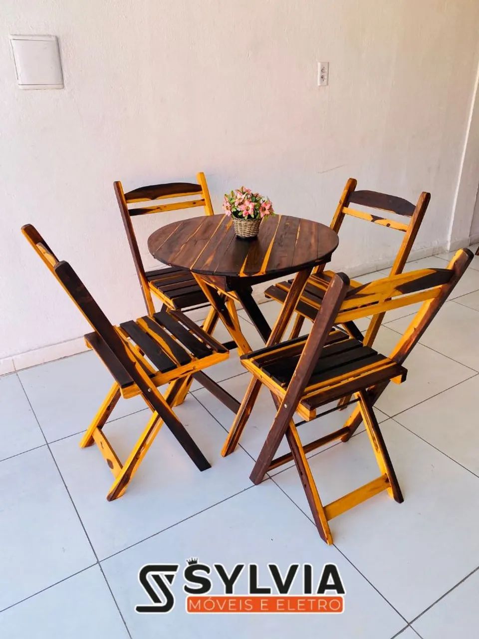 Conjunto dobrável invernizada tampo redondo  - Foto 4