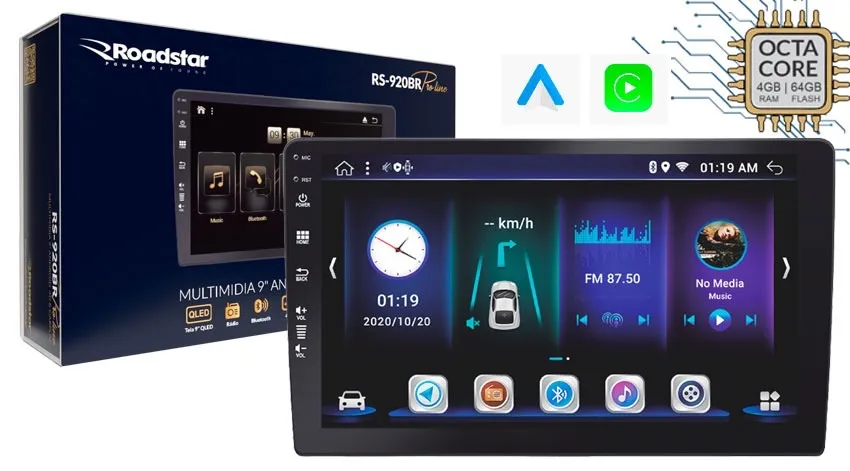 Central Multimídia 10 Polegadas Octa Core Android 4x64 Com Carplay RS-1020BR Pro Line