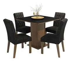 Mesa de Jantar 90x90cm 4 cadeiras Preto