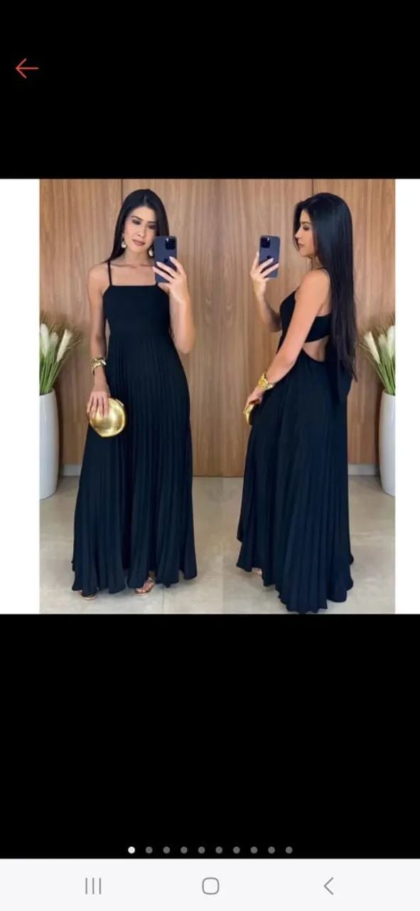 Vestido: longo,preto,plissado