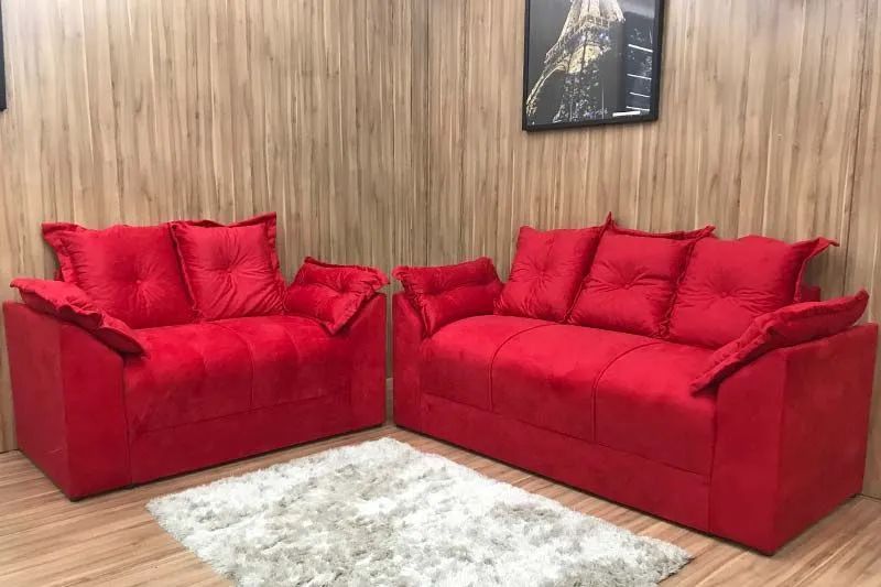 Cinjunto de Sofá 2 e 3 Lugares Suede Vermelho