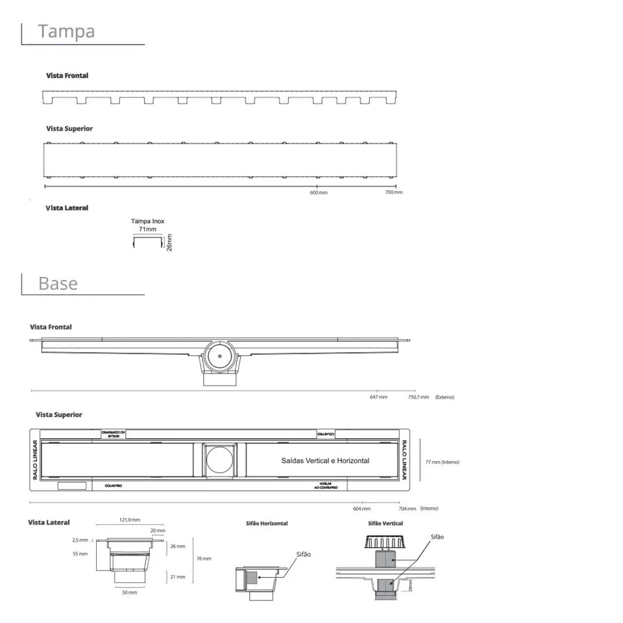 Ralo Linear Elleve Smart Sifonado Tampa Inox 70cm Linear - Foto 2