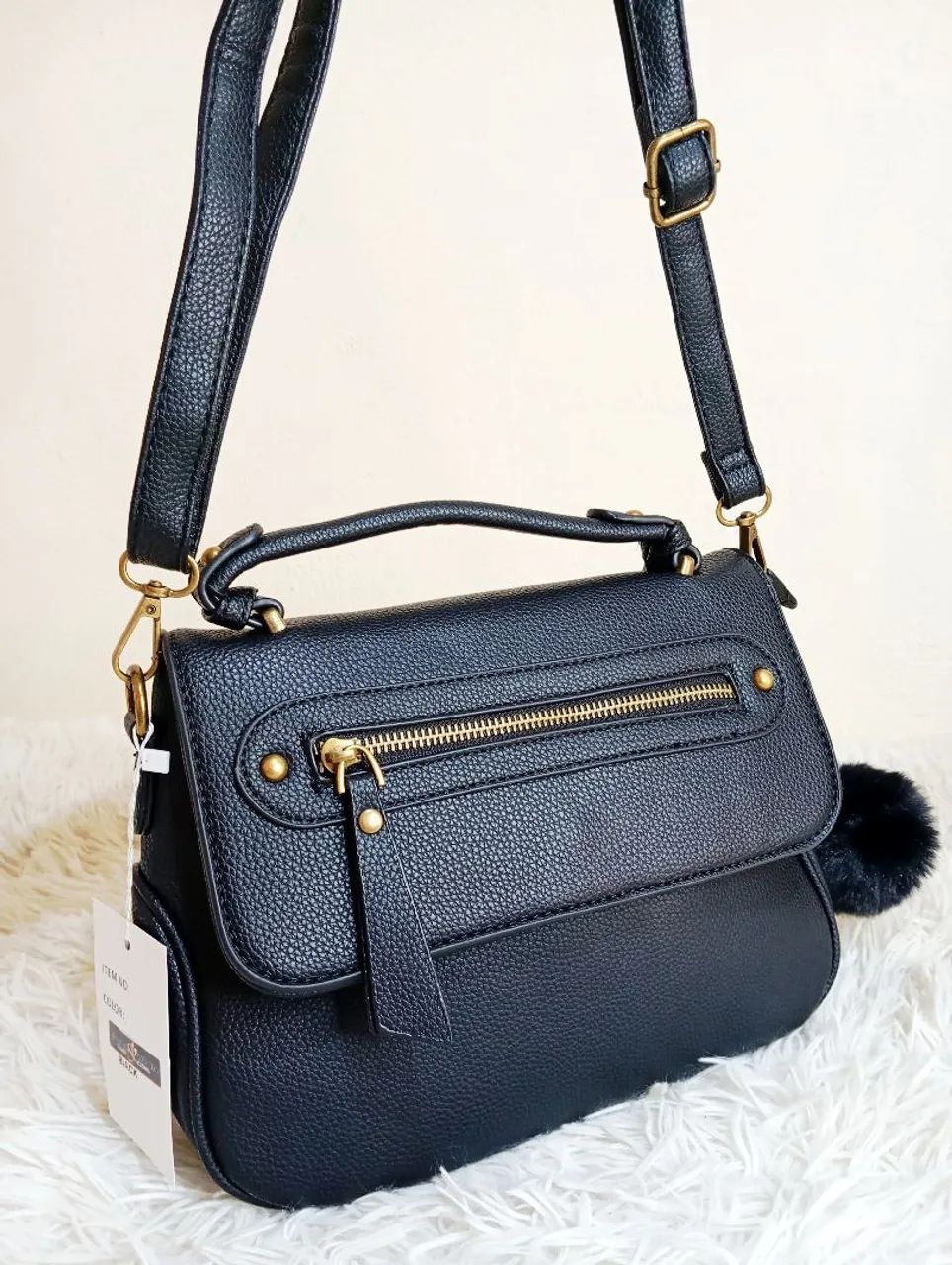 Bolsa Média Feminina com 07 Divisórias Nova Preta