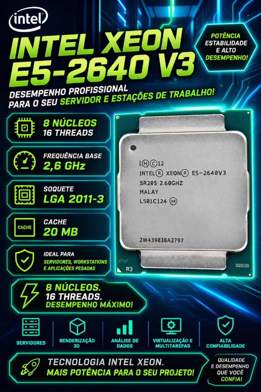 Processador Intel Xeon E5 2640 V3 2,6 GHz 8 núcleos & 16 Threads LGA 2011-3