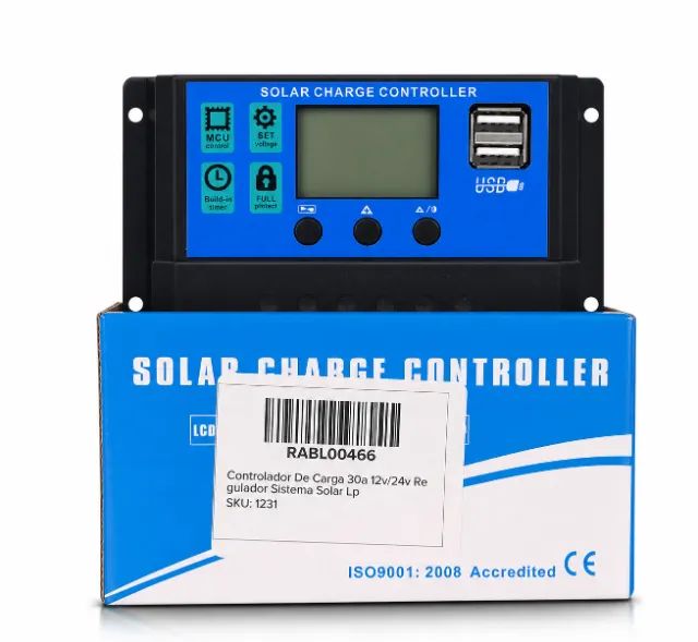 30A Solar Charge Controller 12V/24V with LCD Display and USB - Solar Energy