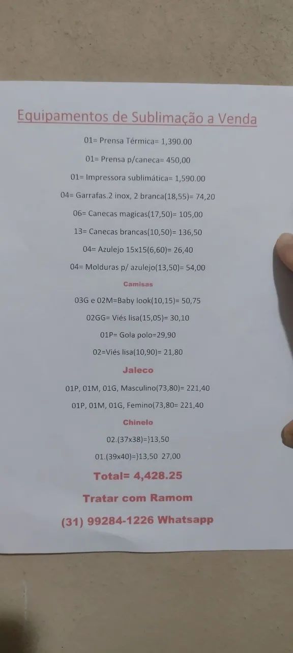 Equipamentos de sublimação 
