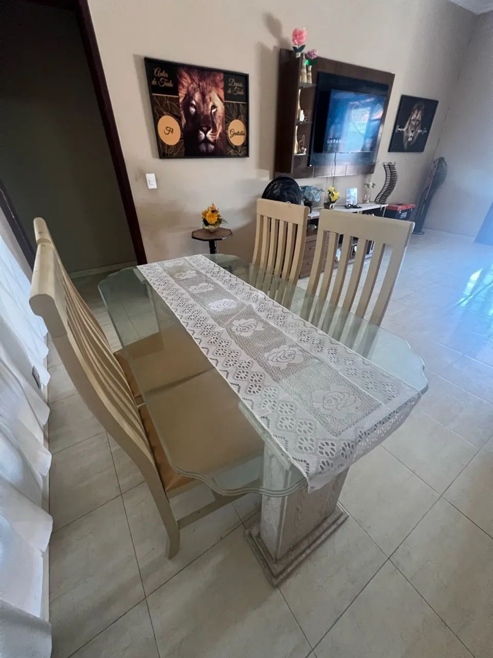 Mesa Vidro Temperado com Base em Pedra Mármore  - Foto 2