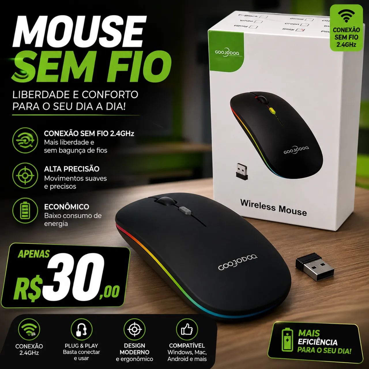 Mouse Bettdow Sem Fio Sem Fio 2400DPI 2,4GHz Bluetooth Mouse - Foto 3