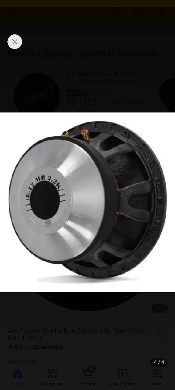 Alto Falante Eros E-12 MB 2.2K é um woofer de 12 polegadas novo na caixa com nota fiscal   - Foto 3