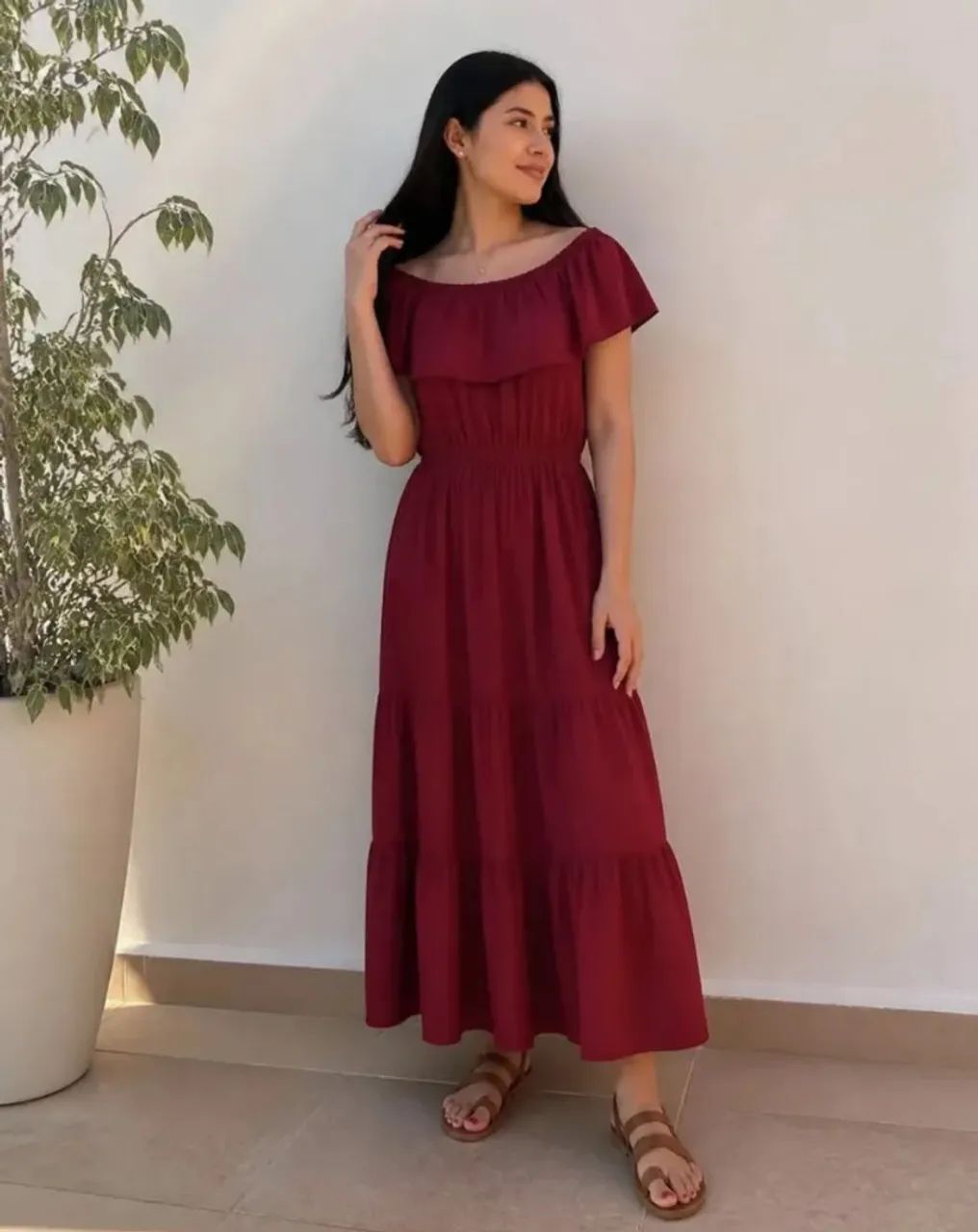 Vestido Marsala Longo. Tamanho Gg 