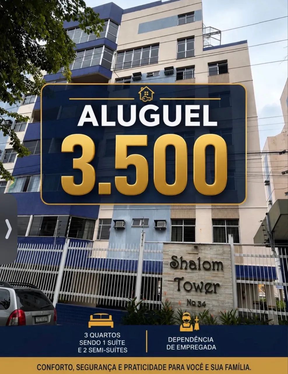 SÃO JORGE- SHALOM TOWER 120 m2 - 3 QUARTOS + DEPENDÊNCIA 