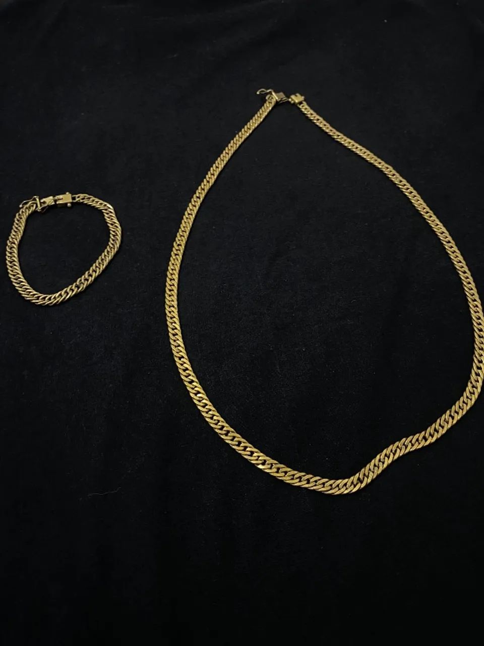 Corrente + Pulseira Dourada Masculina - Estilo Cuban Link