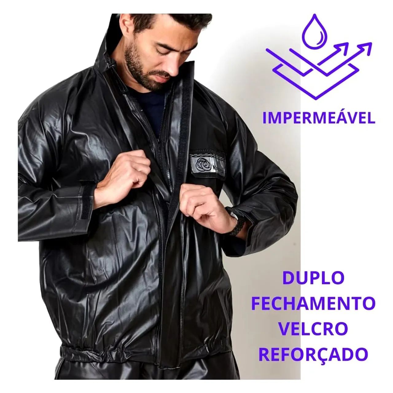 Conjunto Capa Chuva Moto Emborrachada Impermeável Com Gola Flex EXGG - Foto 2