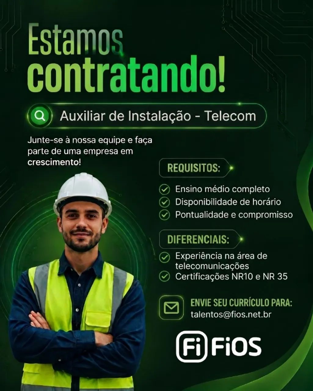 Auxiliar de Instalação - Telecom