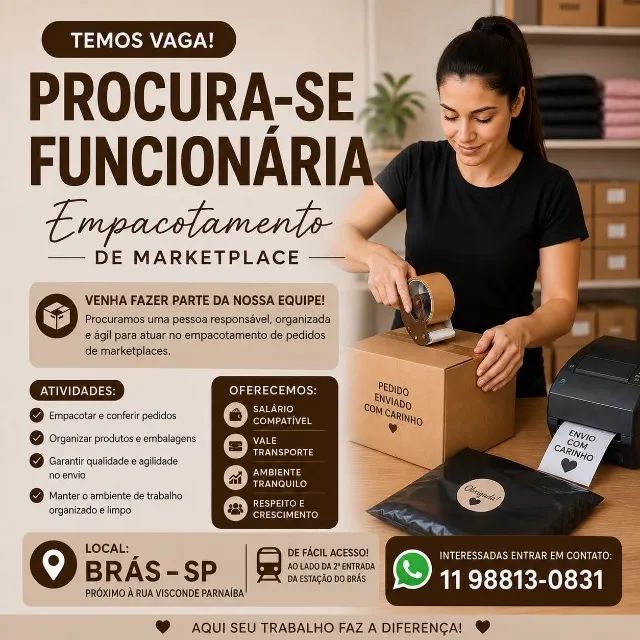 Vaga de emprego para empacotamento. 