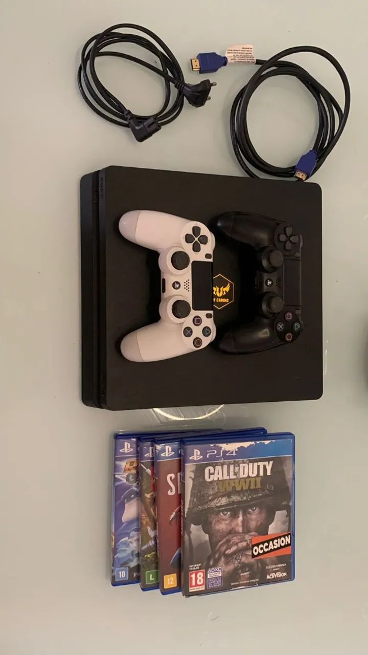 PS4 Slim 1TB + 2 Controles + 4 Jogos