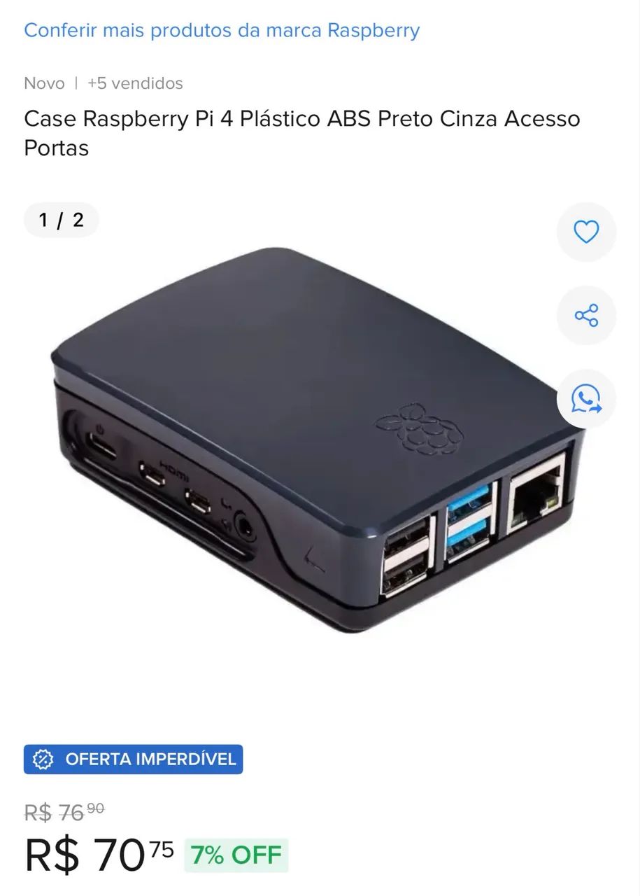 Case Raspberry Pi 4 Plástico ABS Preto Cinza Acesso Portas - Foto 5