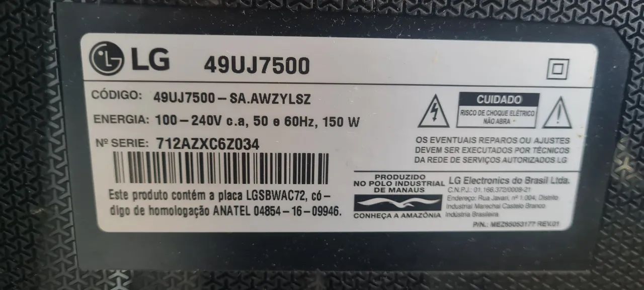 TV smart 49 polegadas LG com display quebrado.