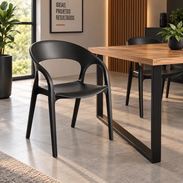 Cadeira De Polipropileno Com Braço Preta Design Moderno