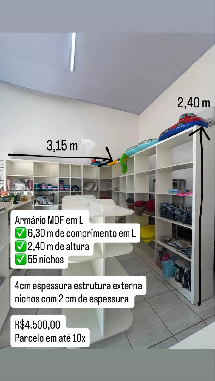 Armário em L para loja 
