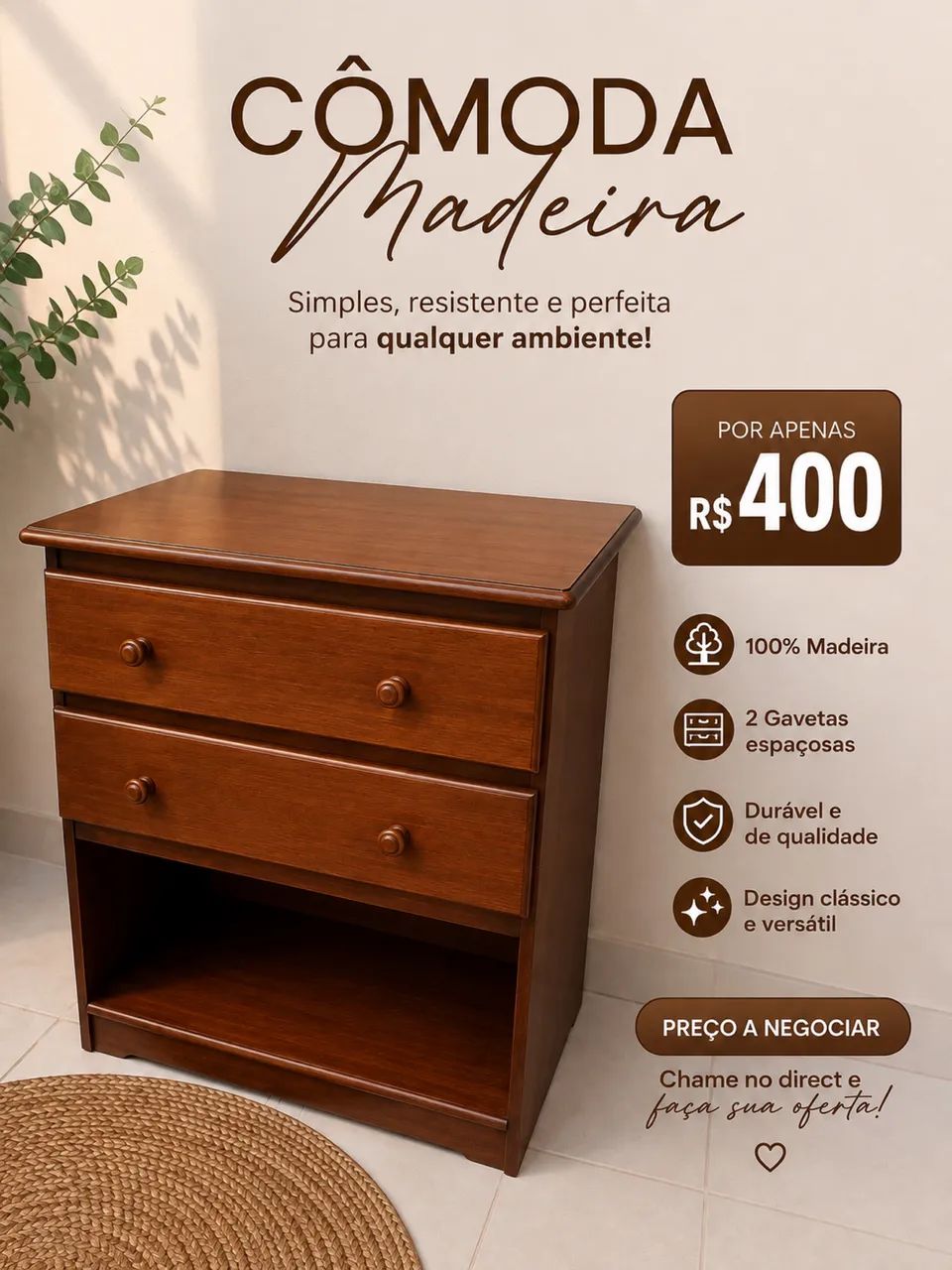 Cômoda de madeira em ótimo estado.